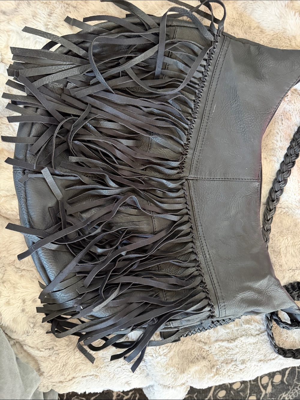 Boho Fringe Shoulder Bag - Black